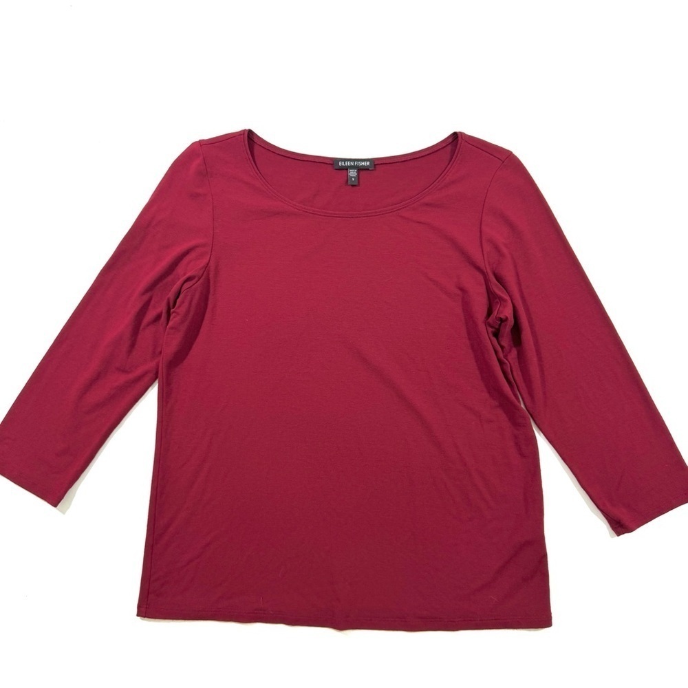 Eileen Fisher Jersey Knit Top Wide Neck Dark Red